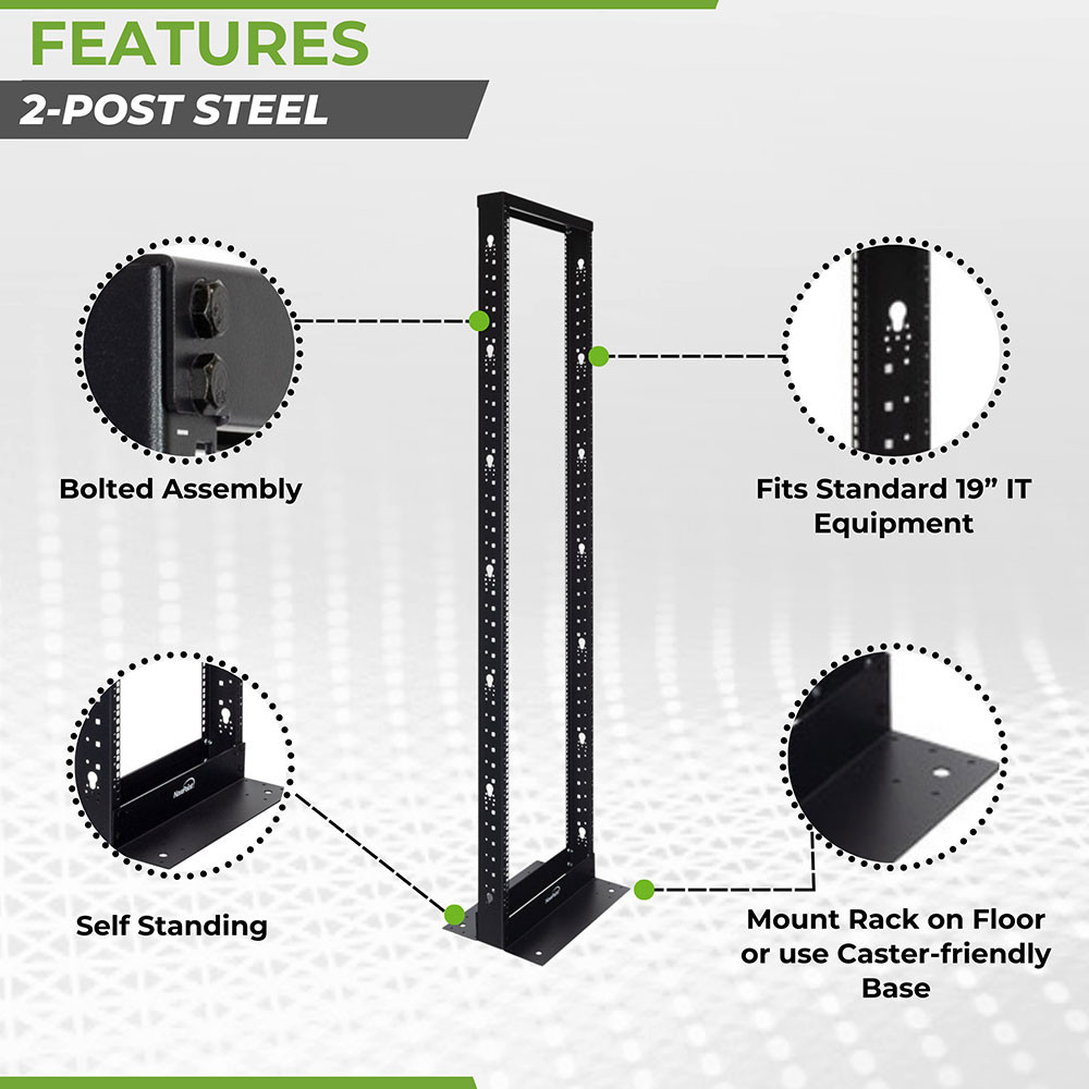 NavePoint 45U 2-Post Open Frame Server Rack: 2-Post Racks