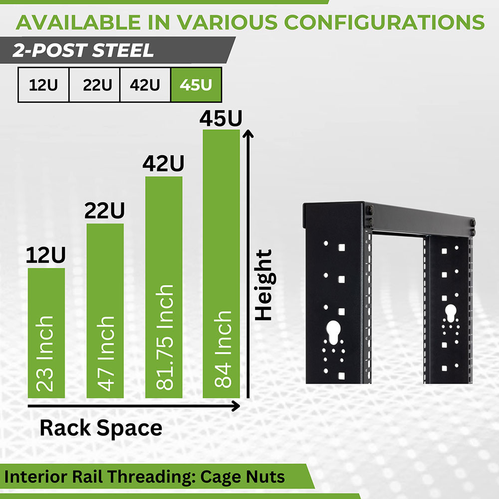 NavePoint 45U 2-Post Open Frame Server Rack: 2-Post Racks