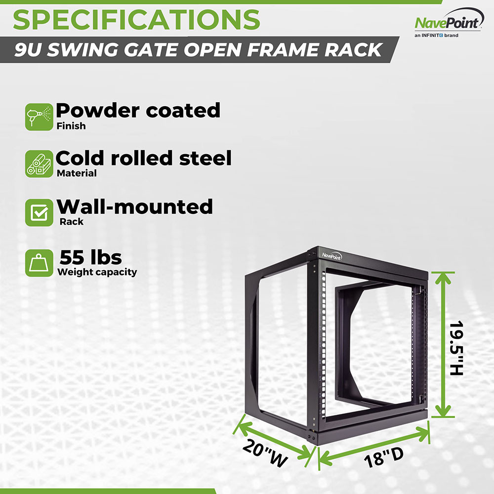 NavePoint 9U Swing Gate Wallmount Rack: Swing Gate Racks