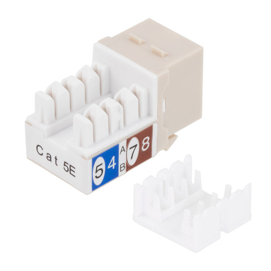 CAT5E Keystone Jack, Snap-In, 90-Degree Termination, Thermoplastic , Light Almond, 15-Pack, CE Compliant
