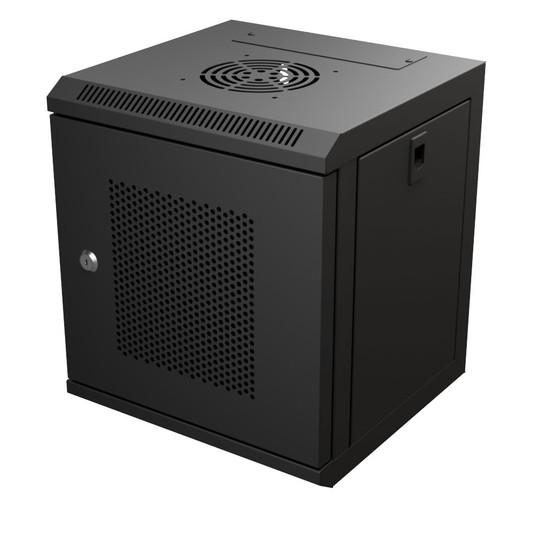 6U  10 Inch Network Server Cabinet, 11.8 inch Deep, Perforated Door, Black, Wall Mountable, 2 x Shelves, 1 x Blank Panel