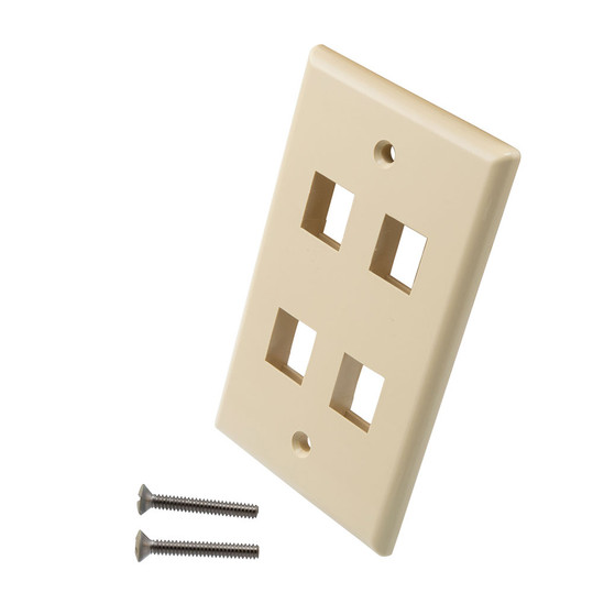 Snap-In Keystone Jack Flush Mount Wall Plate, ABS, 4-Port, Ivory, 10-Pack