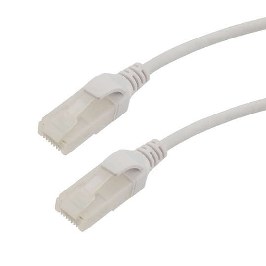 Category 6a 10 Gbps Slim Ethernet Antibacterial Antimicrobial Cable Assembly, RJ45 Male/Plug, U/UTP, 28 AWG, PVC Antibacterial, White, 3 FT