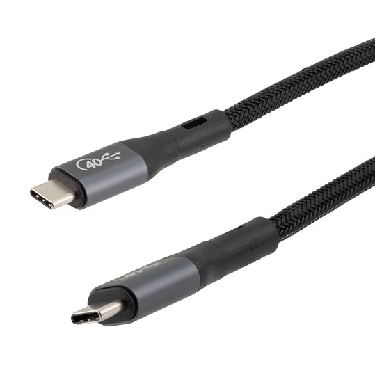 NavePoint USB C 4.0 Male to USB C 4.0 Male Cable, Metal, Supports 5 Volts/100 Watts, 40 Gbps, Black Nylon Braid, 1M Length