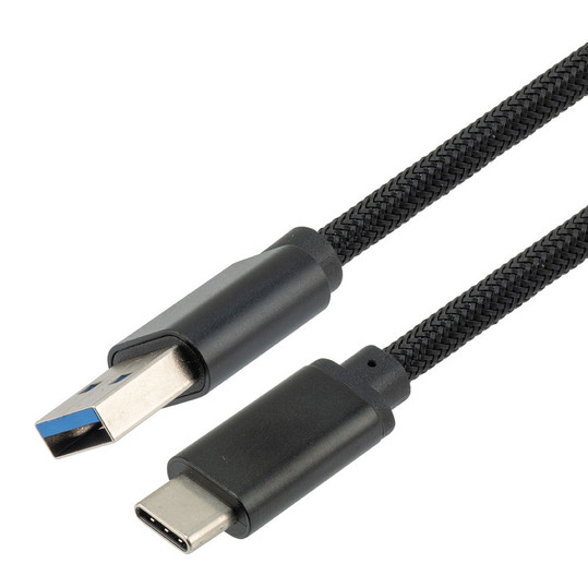 NavePoint USB A 3.0 Male to USB C 3.0 Male Cable, Aluminum Shell, Supports 5 Volts/2 Amps, 5 Gbps, Black Nylon Braid, 0.5M Length