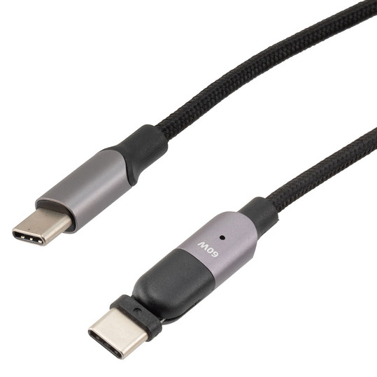 NavePoint 180-degree Rotating 60 Watt, PVC Nylon Braided, Grey, USB C Male to USB C Male, 2 Meter
