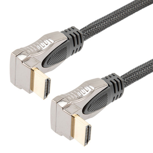 NavePoint HDMI 2.0 Male to Male Braided Cable, PVC with Nylon, Black, Zinc Alloy shell, Supports 4K @ 60Hz, Right Angle Up to Right Angle Up, 3M