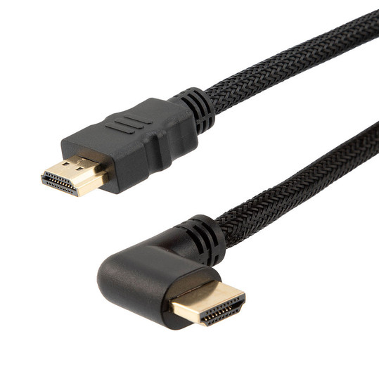 NavePoint HDMI 2.0 Male to Male Braided Cable, PVC with Nylon, Black, PVC shell, Supports 4K @ 60Hz, Right Angle, 3M