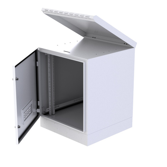 Outdoor, 12U, 600mm deep, Cage Nut, Fans w/ temp control, Floor Standing, White
