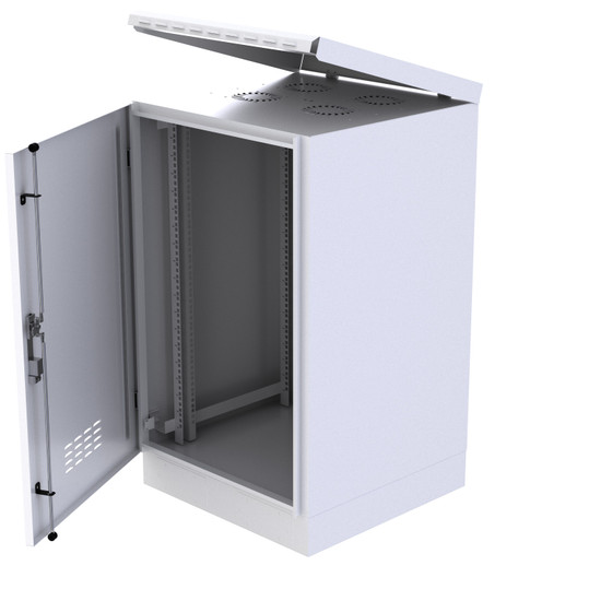 Outdoor, 18U, 600mm deep, Cage Nut, Fans w/ temp control, Floor Standing, White