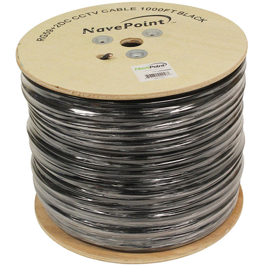 NavePoint Bulk Siamese RG59 Coaxial/Power CCTV Cable, 18/2 - Black