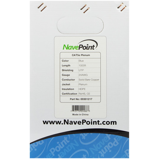 NavePoint CAT5e Bulk Network Cable Ethernet UTP Plenum Jacket - 1000 Ft Blue