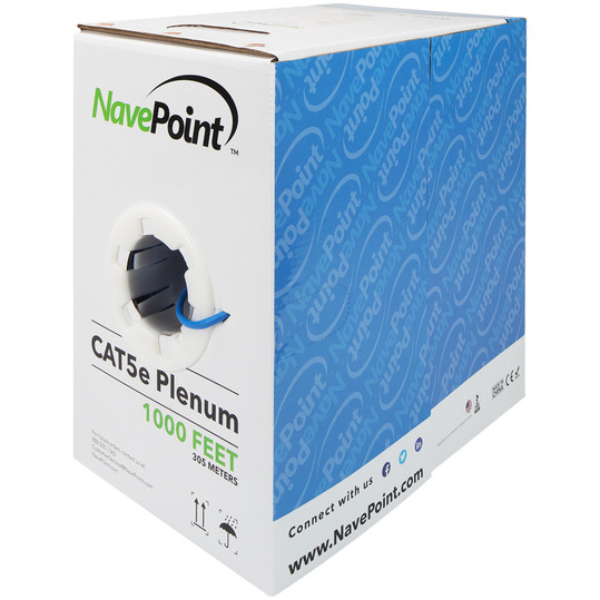 NavePoint CAT5e Bulk Network Cable Ethernet UTP Plenum Jacket - 1000 Ft Blue