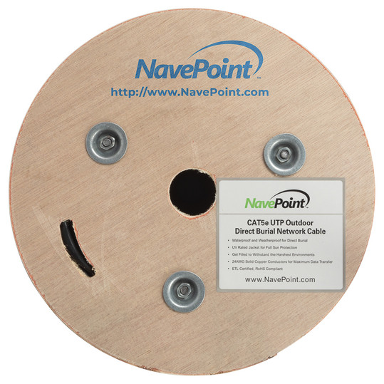 NavePoint CAT5e UTP Outdoor Gel Filled Direct Burial HDPE Ethernet Cable 1000 Ft Black