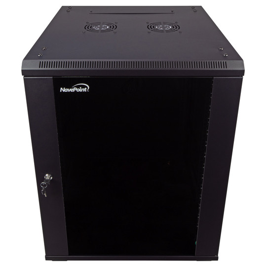 NavePoint 15U Wall Mount Network Cabinet, Tempered Glass Door,19-inch width, 600mm depth, 2 fans