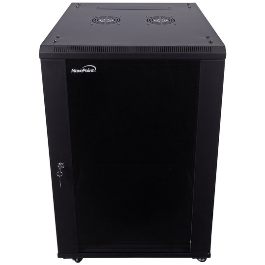 NavePoint 18U Wall Mount Network Cabinet, Tempered Glass Door,19-inch width, 600mm depth, 2 fans