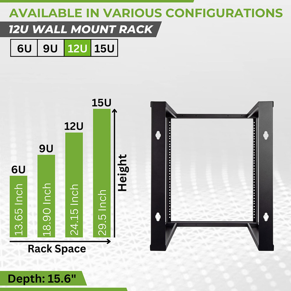 NavePoint 12U Wallmount Open Frame Rack Threaded: Wall Mount Racks