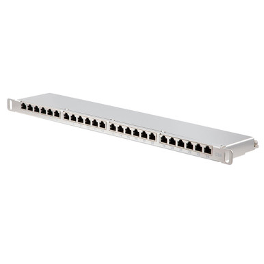 NavePoint 19-inch wide 24-Port CAT6A Shielded Patch Panel, 0.5U, Silver