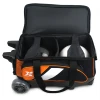 Open top of Tenth Frame orange Deluxe Double Roller with two bowling balls in padded cups