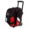 Tenth Frame Deluxe Double Roller Bowling Bag red front view with retractable handle