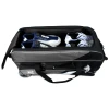 Open top of Tenth Frame grey Deluxe Triple Roller with three bowling balls in padded compartment