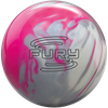 Brunswick Fury Pink Ice Silver pearl reactive bowling ball front logo view