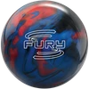 Close up of Brunswick Fury Red Blue Black PK-26 hybrid reactive coverstock
