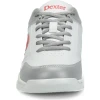 Close up of Dexter Ricky V Grey Red wide width bowling shoe padded tongue collar and lace to toe pattern