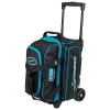 Top shoe compartment of Storm 2‑Ball Streamline Diamond Black Aqua bag holds a up to a size 15 mens bowling shoe