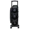 Detail shot of 4" wheels and telescopic handle hardware on Storm Hex Black Red Streamline 3‑ball bag