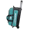 Detail shot of reinforced zippers and hidden telescopic handle hardware on Storm Hex Teal Grey Streamline 3‑ball bag
