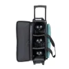 Open Storm Streamline Hex Teal Grey 3‑ball bag showing space for three bowling balls in the main compartment