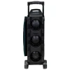 Detail shot of 4 inch wheels and telescopic handle hardware on Storm Diamond Black Aqua Streamline 3‑ball bag