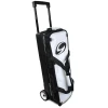 Side view of Genesis Sport Modular 3 Ball Triple Tote Black with grooved 4.5 inch urethane wheels and wide track base
