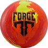 Motiv Forge Fuel bowling ball in orange, red, and yellow marbled swirl finish with black Forge logo