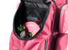 KR Strikeforce Diamond Dually 3 Ball Triple Roller LE Pink bowling bag with accessory storage compartment open