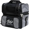 Motiv Prevail Single Tote bowling bag in heather gray and black with a silver Motiv M logo on the front pocket