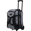 Motiv Velocity 2-ball roller bowling bag in heather gray and black with a telescoping handle and a Motiv logo front pocket