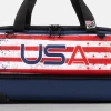 Close-up of USA lettering and distressed flag graphic on KR Strikeforce Slim Triple Tote