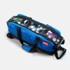Transparent dual-zipper top on Baltic Blue KR Strikeforce Diamond Slim Triple Tote with three balls