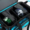 Two bowling balls with divider and retaining flaps inside black/Caribbean blue Konvoy Double Roller