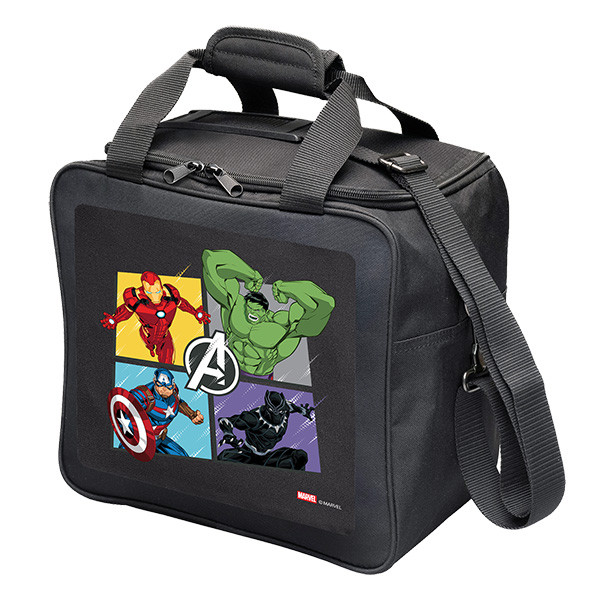 Marvel Avengers Group single ball bowling bag with adjustable shoulder strap and padded handle