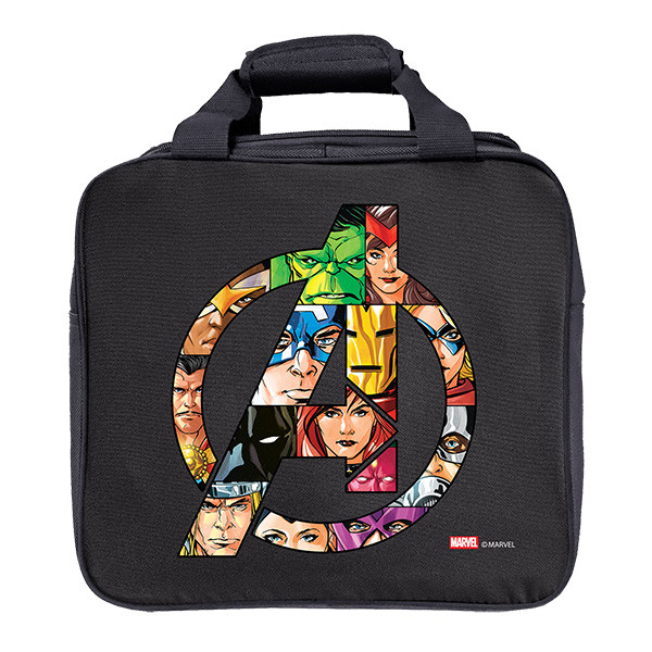 Marvel Avengers Logo single ball bowling tote bag constructed of lightweight 600D fabric