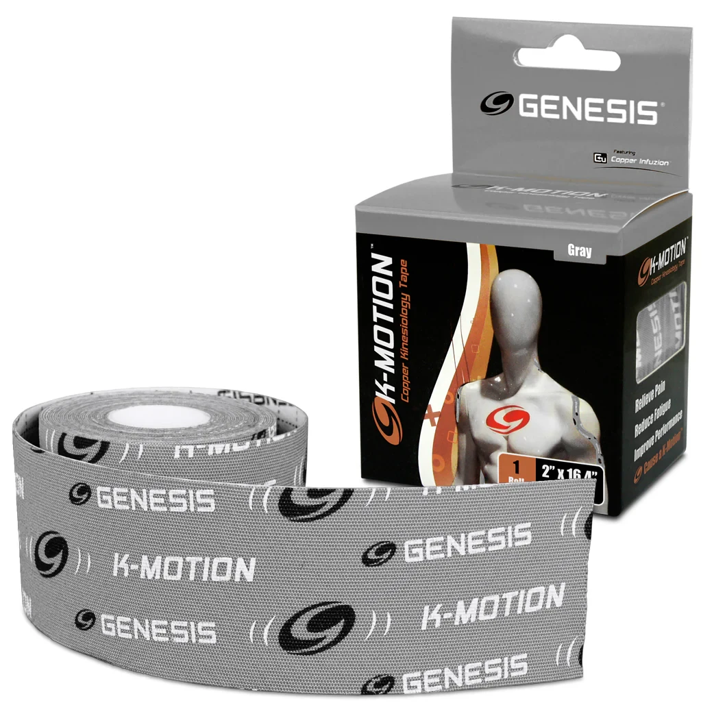 Genesis K-Motion grey kinesiology tape uncut roll with Copper Infuzion