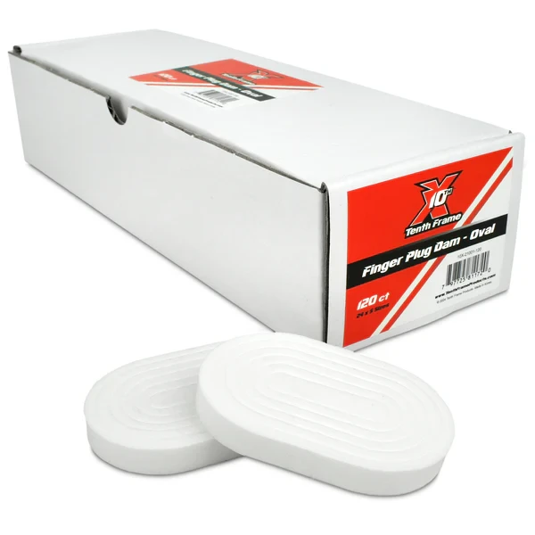 Tenth Frame Finger Plug Dam Oval 120 count box front