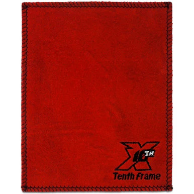 Tenth Frame red leather shammy pad front with logo
