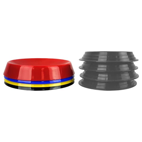 Stacked Tenth Frame black plastic ball cups for compact pro shop storage