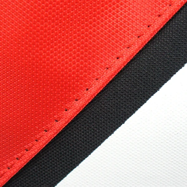 Closeup of stitching on Tenth Frame Deluxe Double Roller Bowling Bag red