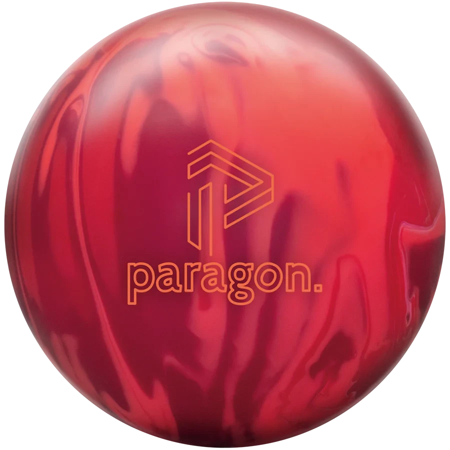 Track Paragon Fire bowling ball front view showing red scarlet crimson color blend and Paragon logo