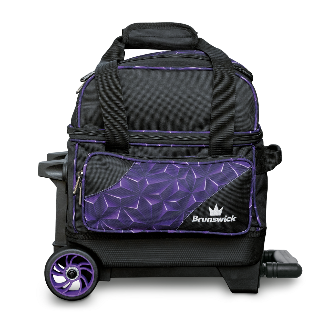 Brunswick Zone Single Roller purple prism front zippered accessory pocket and shoe area